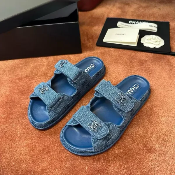 Chanel Chic Dad Sandals, Fashionable Women's Slides Blue Denim