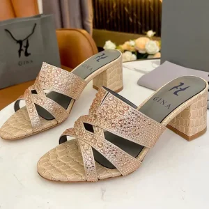 Gina Embellished Block Heel Mules - Chic Comfort light gold